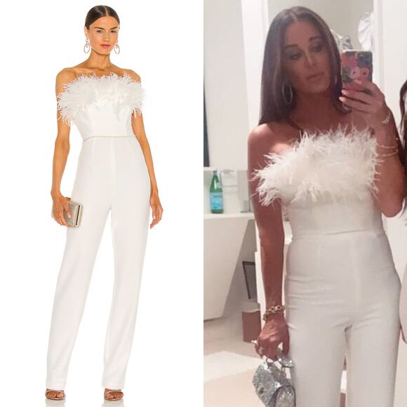 Bronx and Banco Lola Blanc Feather Jumpsuit White - Picture 1 of 11
